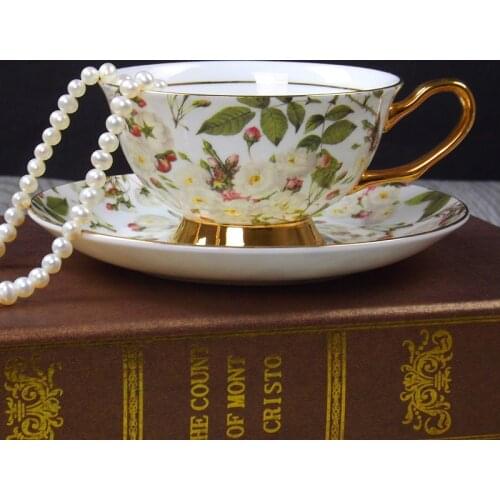 British Style Flower Bone China Coffee Cup and Saucer Set High-end Afternoon Tea Pastoral Style Flower Tea Cup