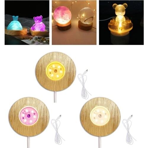 Wooden LED Display Stand 3D Nightlight Round Base for Crystal Glass Ball for Home Decorations Birthday Gifts