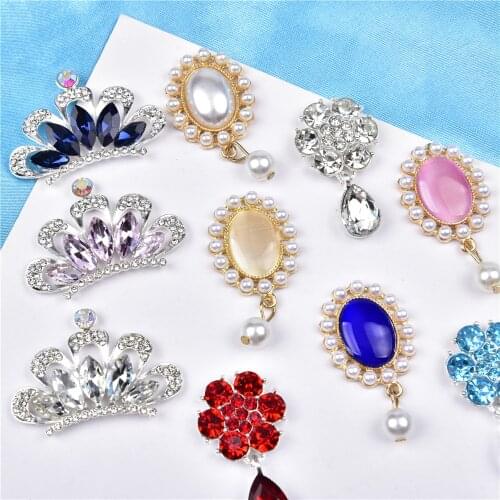 Exquisite Shiny Rhinestone Alloy Accessories Pearl Drop Glass Pendant Flower Crown Hair Ornament Diy Clothing Brooch Shoe Buckle