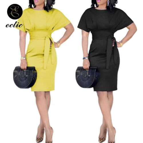 Batwing Sleeve Sexy Party Pencil Dress Gathered High Waist Dress Midi Bodycon Sukienka Plain Front Knot Dress Slip Office Women