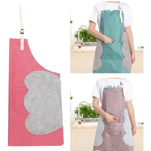 Kitchen Apron with Side Wipes Absorb Water Adjustable Buckle Oxford Cloth Big Pocket Apron for Women Men Chefs