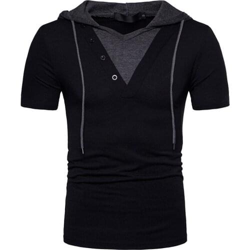 Summer Men Hooded Polyester Cotton Short Sleeve T Shirt Kind Of Blended Leisure
