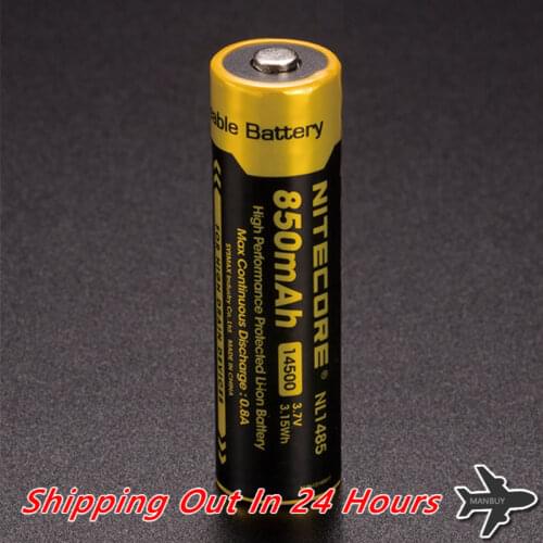 NITECORE NL1485 14500 Li-on Battery 850mAh 3.7V 3.15Wh Protected Lithium Rechargeable Max 0.8A 500 Times Charge-discharge Cycles