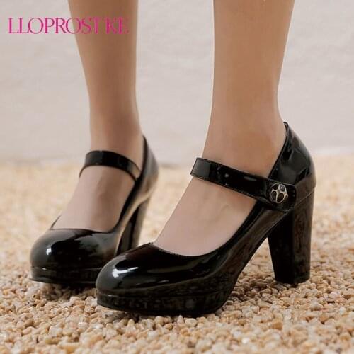 Lloprost ke On Sale Plus Size 33-48 Women Shoes New Solid Sweet Girls Pumps Office Ladies Round Toe Platform Buckle Straps