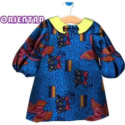 Cute Kids Girl Puff Sleeve Short Shirt with Bow African Clothing African Print Children Girl Shirt Bazin Riche Clothes WYT254