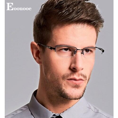 Men Business Opticas Glasses 100% Titanium Half Frame Spectacles Prescription Reading Myopia Oculos Eyewear Eyeglasses