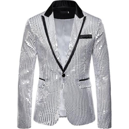 Mens Sequins Patchwork Suit Blazer Jacket 2019 Brand New Male Slim DJ Club Stage One Button Blazer Man Formal Wedding