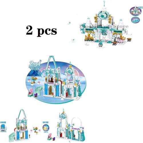 2021 New Ice and Snow Paradise Series Magic Rotating Castle Model Set Building Block Assembly Toys Childrens Birthday Gifts Boy