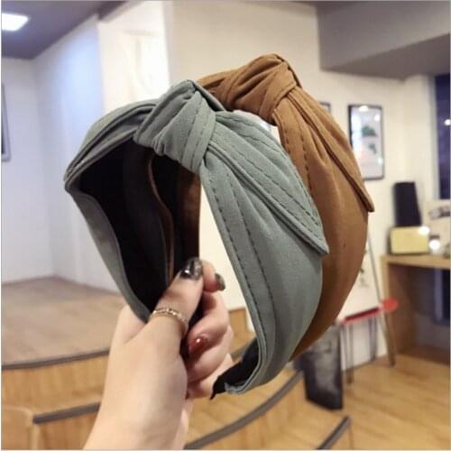 New boutique hair accessories simple solid color fabric knotted knot bow wide-brimmed hairband headband pressure hair women