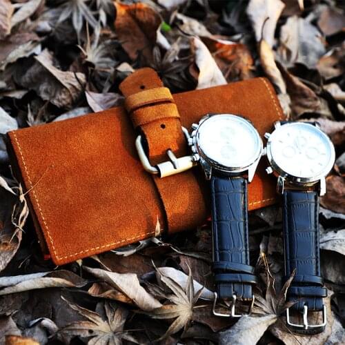 Real Cowhide Leather Watch Organizer 4 Slot Suede Leather Watch Roll Jewelry Travel Roll Storage Bag Case Watch Pouch for Omega