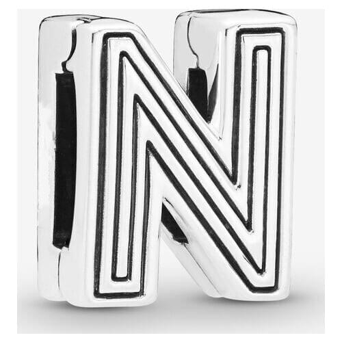 SALE! 925 Sterling Silver Beads Fit Original Pandora Bracelets Letter N Clip Charm DIY Women Fashion Jewelry Gift