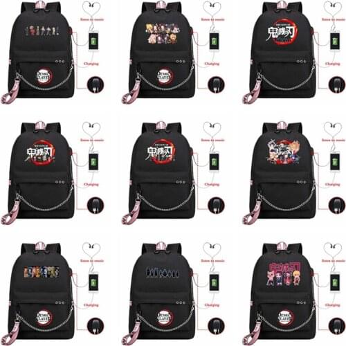 Japanese Anime Demon Slayer USB Backpack Kids Teens Student School Bags Bookbag Kimetsu no Yaiba Shoulder Travel Laptop Bags