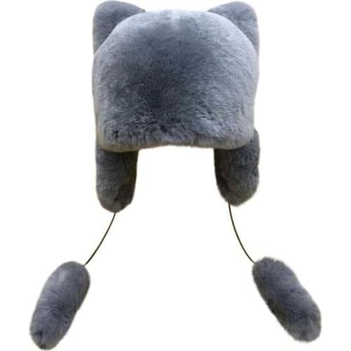 Winter warm hats earflap of natural rex rabbit fur bomber hat for child boy girl thicken cap cat ear sweet 5 colors H123