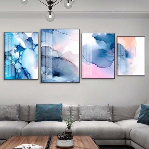 Nordic Colorful Marble Abstract Poster Prints Scandinavian Pink Blue Canvas Painting Wall Picture for Living Room Home Decor