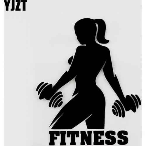 YJZT 10.1CMX12.5CM Fitness Girl Bodybuilder Sport Decal Vinyl Car Sticker Black/Silver 8A-0793