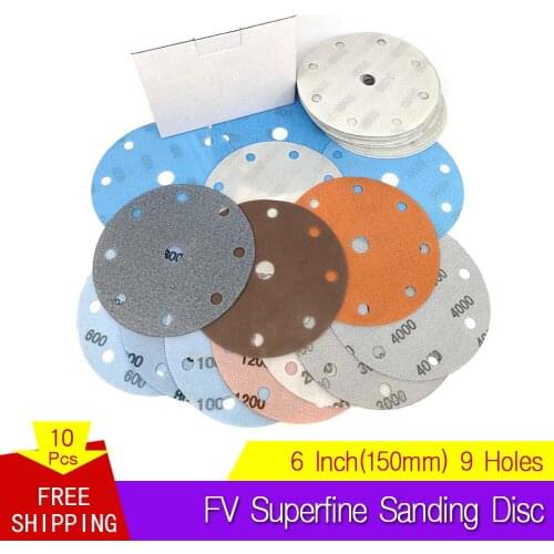 10PCS 6 Inch 9-Hole FV Superfine Sanding Disc 600 to 4000 Grits Waterproof Sandpaper for Wet or Dry Automotive Paint Sanding