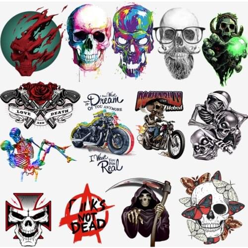Punk/Skull Heat Vinyl Transfer For Clothing Iron On Colorful Animals Transfers For Clothes Appliques For DIY Washable T-shirt