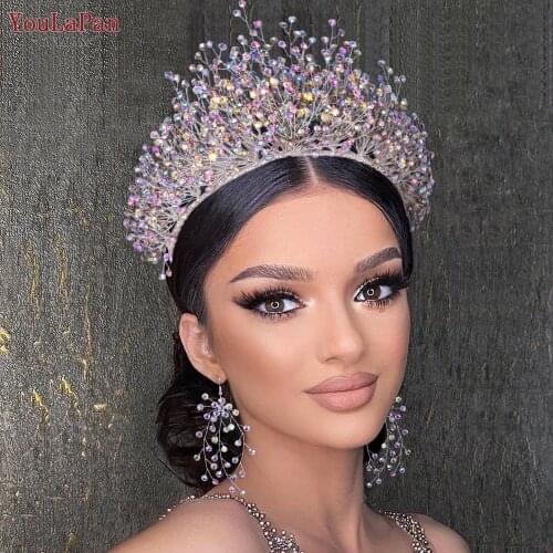 TOPQUEEN HP193P-C Luxury Bridal Hair Pieces Accessories Rhinestone Wedding Headband Fashion Designer Headwear for Women Tiara