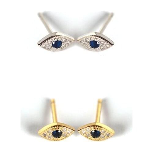 Silver Gold Color Zircon Blue Evil Eye Stud Earrings Women Classic Temperament Wedding Jewelry Accessories Oorbellen Wholesale