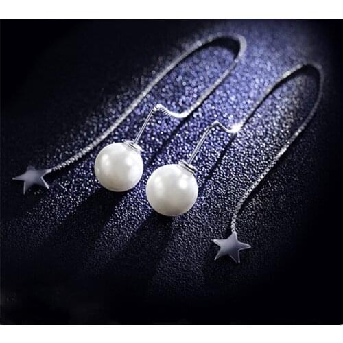 New Elegant Imitation Pearl Earrings Ear Line For Women Wedding Punk Star Silver Color Long Tassel Dangle Bar Statement Jewelry