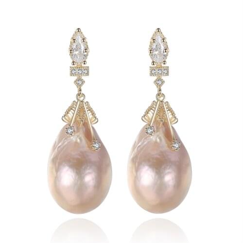 Top Creative Design Ladies Fashion Charm Baroque Shaped Pearl Earrings Marriage Proposal Engagement Wedding Grand Party Jewelry