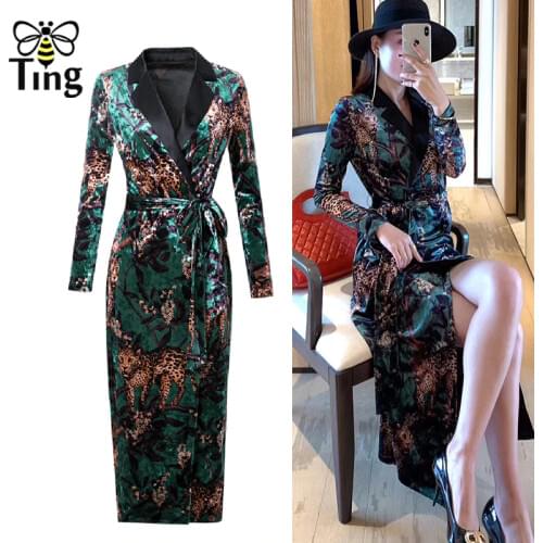Tingfly Spring New Fashion Forest Leopard Print Floral Bodycon Dress Vintage Office Work Velvet Dress Casual Chic Women Dress