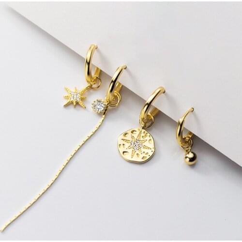 MIQIAO Golden Temperament Flash Diamond Zircon Star Ear Buckle Asymmetric Summer New Tassel 925 Silver Earrings Fashion Jewelry