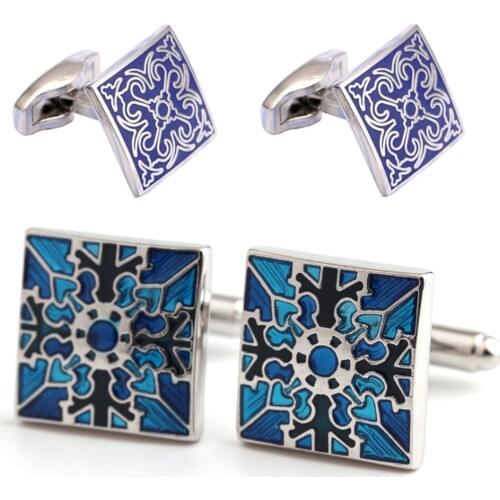 10pairs/lot Classic Blue Enamel Snowflake Cufflinks Copper Plating Cuff Link Business Style Mens Jewelry Accessory Wholesale