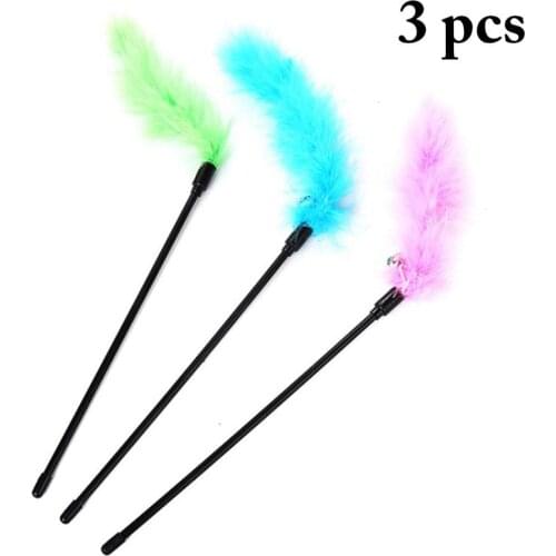 3PCS Pet Cat Teaser Toys Feather Linen Wand Cat Catcher Teaser Stick Cat Interactive Toys Wood Rod Mouse With Stick Toy gatos