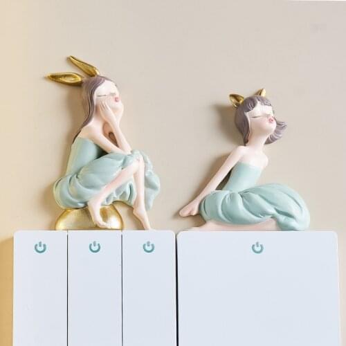 3D Cartoon Girl Resin Switch Wall Stickers Diy Living Room Doorbell Sticker Creative Home Decoration Accessories