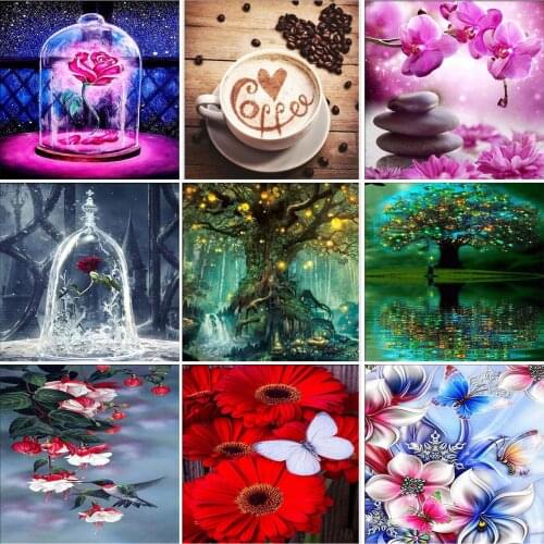5D DIY Round Drill Diamond Painting Cross Stitch Flower 3D Diamond Art Embroidery Landscape Tree Diamond Mosaic Decor