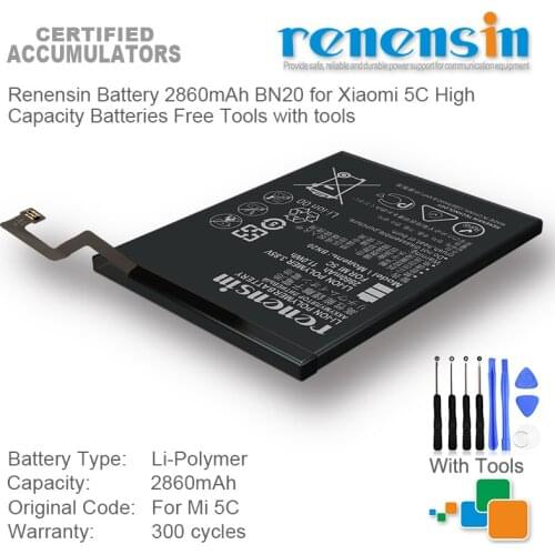Renensin Battery 2860mAh BN20 for Xiaomi 5C High Capacity Batteries Free Tools with tools
