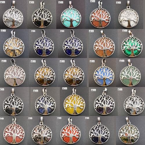 Life Tree Lapis Lazuli Tiger Eye Aventurine Malachite Howlite Crystal Opal Jaspe Blue Sand Carnelian Unakite Pendant Bead WB701