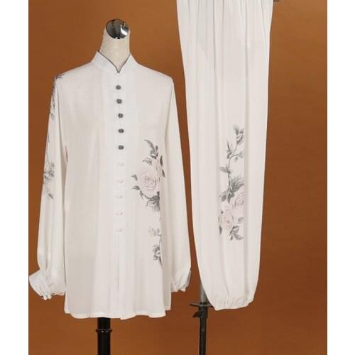 White Silk Linen Taichi Suit Martial Art Suit Kung Fu Clothes Performance Wushu Costume Wing Chun Clothing Tai Chi Uniform T2042