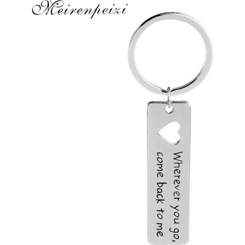 Wherever you go come back to me Keychains for lover hollow Heart Key Holder For husband policeman dog tag keyring Women Jewelry