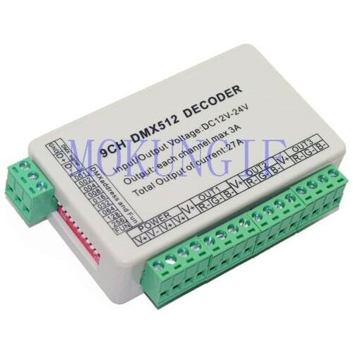 Fast shipping 5Pcs 9CH dmx512 decoder LED Controller 9 channel dmx 512 dimmer driver 9*3A WS-DMX-9CH DC12-24V