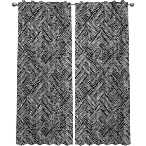 Weave Geometric Printing Polyester Gray Decorative Window Curtain Cortinas