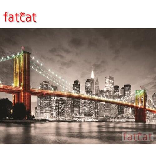 FATCAT 5d diy diamond painting night suspension bridge full square round drill diamond embroidery sale home decoration AE2302