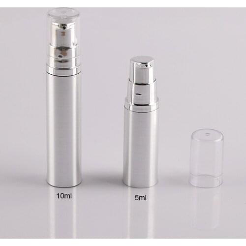 Wholesale 5ml 10ml Empty Refillable Airless Lotion Pump Serum Travel Bottle Tube Gold Silver Clear Lid Cap(100pcs)MERX BEAUTY