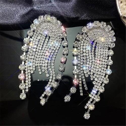 FYUAN Long Tassel Crystal Drop Earrings for Women Bijoux Geometric Rhinestone Chain Earrings Statement Jewelry Gifts