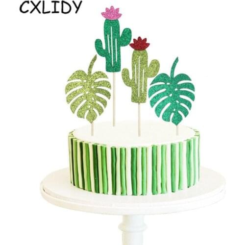 Hawaiian Theme Decorative Tag Flash Cactus Turtle Leaf Cake Insert Card Hawaiian Party Supplies qq098