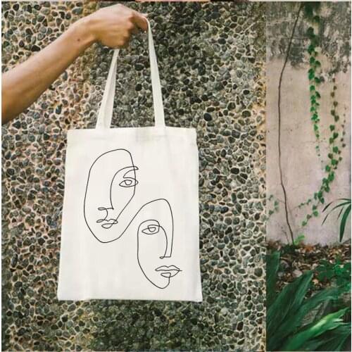 Faces Canvas Bag Designer Tote Bag Line Art Classic Shopping Bags WOMEN No Zipper Fashion Cute Bags Reusable