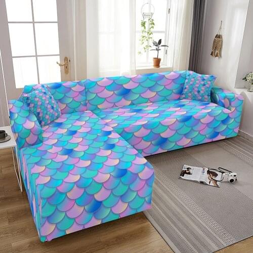 Colorful Sofa Cover for Living Room Stretch Slipcovers Sectional Couch Cover 3 Seater funda de sofá L Shape Sofa Mermaid Scales