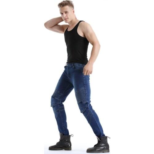 Summer Classic Blue Black Mens Motorcycle Pants Jeans Protective Equipment Riding Travel Moto Pants Free Protective Gear