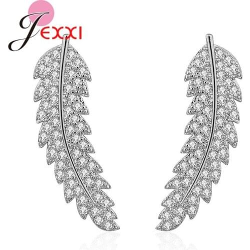 Fashion Trendy Feather Stud Earrings Wedding Fine Jewelry Angle Wing CZ Leaves Earrings Brincos Christmas Gifts For Women Girl