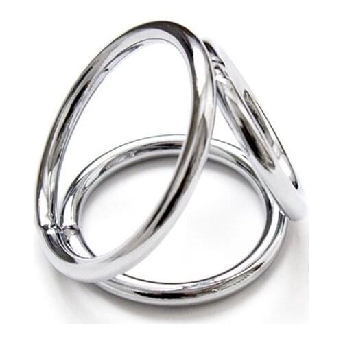 Adult Men Stainless Steel Male Penis Ring Silver Erection Prolong Cock Ring Sex Aid Toys Triple Metal Cock Ball Restraint