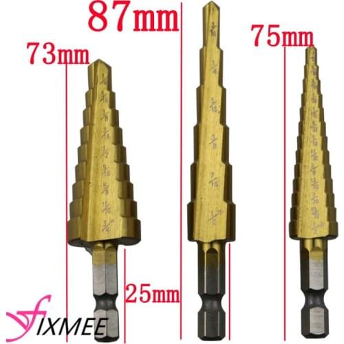 Fixmee 3pcs/Lot 28 Size Titanium Coated Step Drill Bit Cutting Tools Bits Drills Smoother Drill Bit Set Step Bit Tool