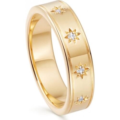 Summer New Gold Color Band Ring For Women Classic Vermeil Jewelry Pave Sparking 5A CZ Star Signet Wide Full CZ Finger Bands