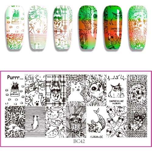 NEW 12PCS/SET nail plate for stamping Cute Animal Pattern Nail Stamping Plates Rectangle stamp for nails