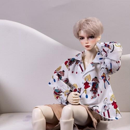 BJD doll clothes suitable for1-3 1-4 uncle size plain weave cotton printing cute red green cartoon blouse shirt doll accessories